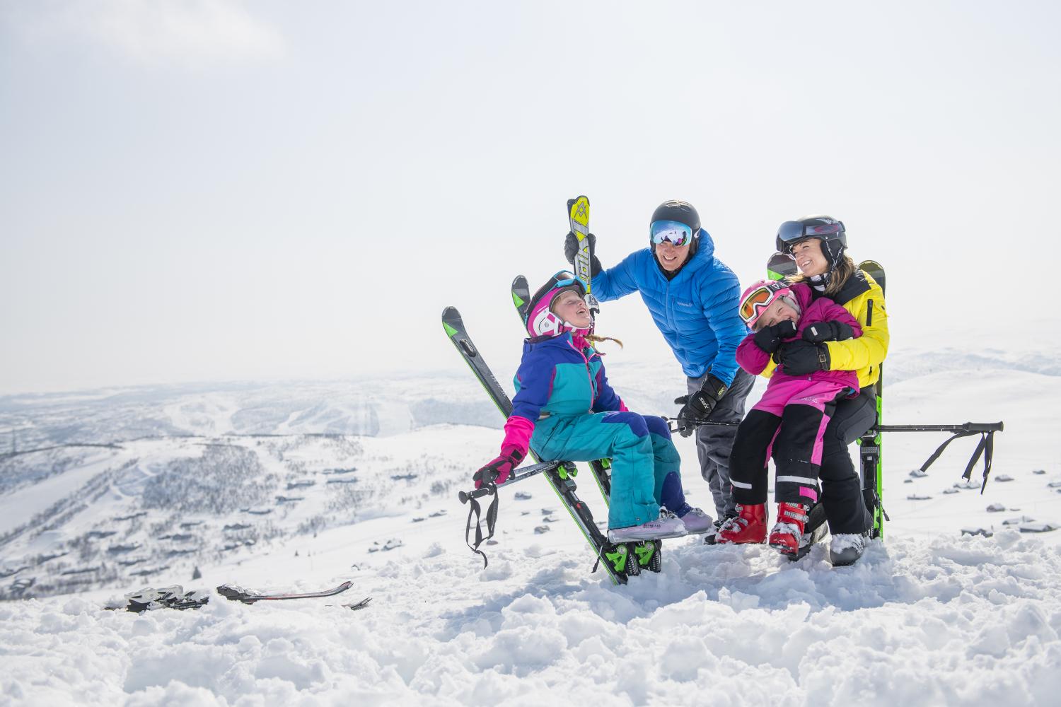 happy skiing family